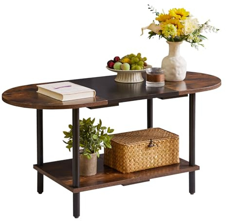 Aibiju Mesa de Centro, Mesita Baja Sofá, Mesa de té Lateral Industrial para Sala de Estar, Muebles del Hogar, Estilo Moderno, Marrón Rústico + Negro + Patas Negras, YD-011BH