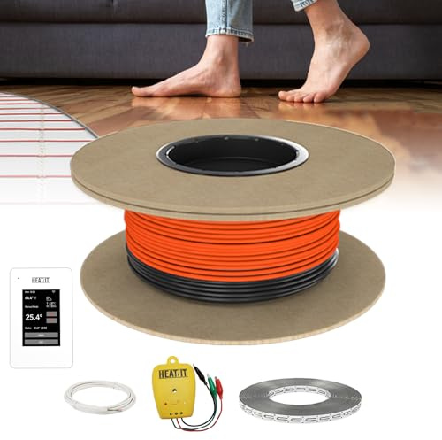 Electric Floor Heating Cable Underfloor Heating System Indoor Heated Floor Wire & ET-7AW Thermostat & Alarm Monitor 240V, 80 sq.ft.