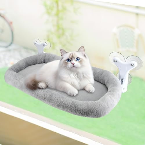 Sprifityy Fensterliege für Katzen,mit Stabil Saugnäpfe Katzenliege Klappbar,Katzenbett Fenster Hängematte,Sonnenbad Katzenbett Haustierbett bis 23 kg belastbar (Grey, XL)