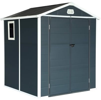 Casetta da giardino in plastica, struttura in alluminio, 3.65m², Weppes, Antracite, 192x190x219 cm