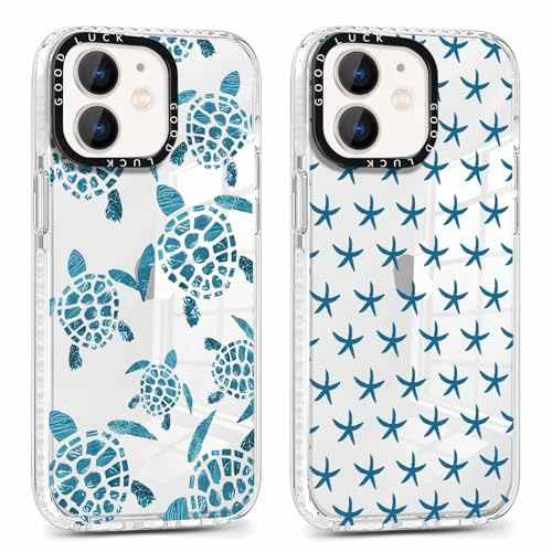 Xylota 2 Stück Transparent Handyhülle für iPhone 12 Mini 5,4 Hülle, Niedlich Meeres Hahnrei Muster Sommer Mädchen Schutzhülle, Durchsichtig Case Weich Silikon Stoßfeste Cover für iPhone 12 Mini, 01