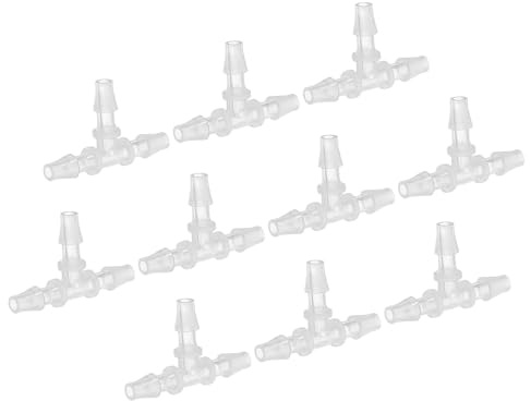 PATIKIL 3/16 Plastic Tee Hose Barb Fitting, 10 Pcs Equal T Shaped 3 Way Joint Splicer Mender Adapter Union Intersection Barbed Split for Air Water Fuel Gas Liquid Pipe, Transparent