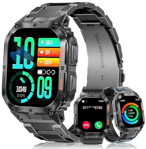 MEGALITH Smartwatch Herren Fitness Tracker: Wasserdicht Fitnessuhr Sport Schrittzähler - Militär Smart Watch Kompatibel Android iOS - Schwarz Armbanduhr Herren mit Telefonfunktion