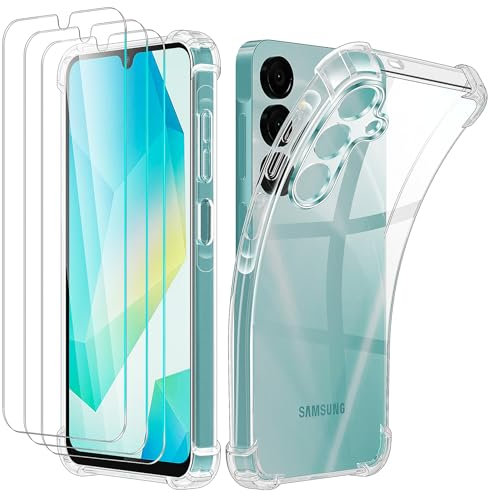 Giolus 4-in-1 Case for Samsung Galaxy A16 4G/5G with 3 Pack Screen Protector, Crystal Clear Shockproof Phone Case with Built-in Camera Lens Protector, Soft TPU Bumper Anti-Scratch Silicone Cover