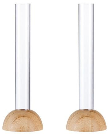 2 Pcs Clear Flower Vase, Test Tube Vase with Wooden Stand, Hydroponic Plants Test Tube Vase, Table Centerpiece Plants Propagation Vase, Flower Arrangement Ornament Test Tube vase