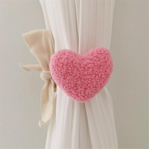 Hava Kolari Vorhang Raffhalter, 2 Stück Plüsch Herz Raffhalter ​für Vorhänge Boho Vorhang Seil Vorhanghalter Gardinenhalter, Vorhänge Vorhangclips für Büro Haus Zimmer (Rosa)