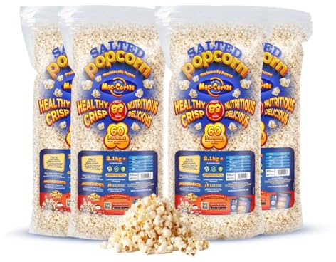 MacCorns - Salted Popcorn | 4 x 2.1kg Bulk Packs | Traditional Freshly Popped Popcorn for Any Event - FREE FROM: GM - Sesame - Nuts - Dairy - Gluten - Allergen FREE !