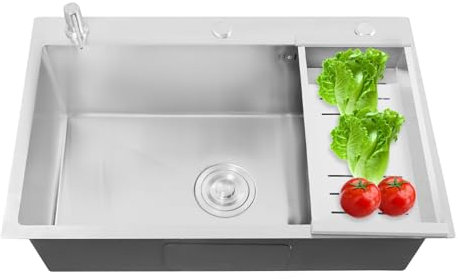 Fregadero de acero inoxidable cuadrado empotrable o bajo encimera con escurridor, dispensador de jabón, fregadero para balcón, fregadero bajo cocina, fregadero con filtro de desagüe, acero inoxidable,
