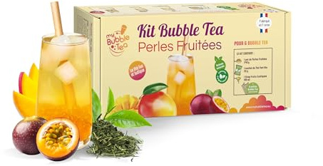 BUBBLE TEA PASSION KIT – 6 BUBBLE TEA – Zuckerrohrstrohhalme inklusive – Vegan und glutenfrei