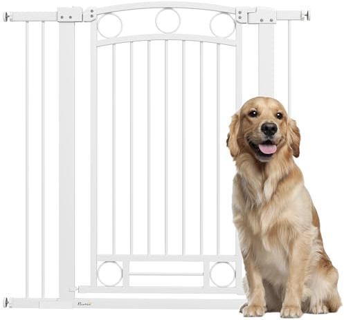 PawHut Barrera de Seguridad para Perros Doble Bloqueo 105 cm Blanco