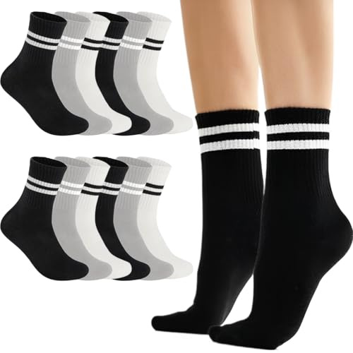 ZEPIQOR 6 Paia Calzini Uomo e Donna 35-42 Sportivi Lunghe Sport Calzettoni con Medio Buona Elasticità Socks Calze Traspiranti Nero Bianco Grigio