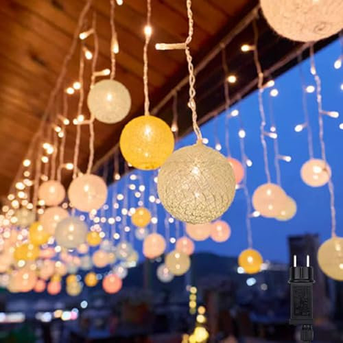 LED Lichterkette Baumwollkugeln, 3M 16LED Lichterkette Kugeln LED Cotton Ball Lichterkette Innen Batteriebetrieben LED Kugel Lichterketten Baumwollkugeln Lichterkette Lichtervorhang für Zimmer (A)
