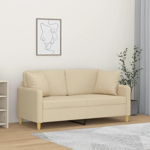 Xichuzi 2-Sitzer-Sofa mit Zierkissen Creme 140 cm Stoff, Loungesofa, Sofas & Couches, Relaxsofa, Couch für Wohnzimmer, 3200911