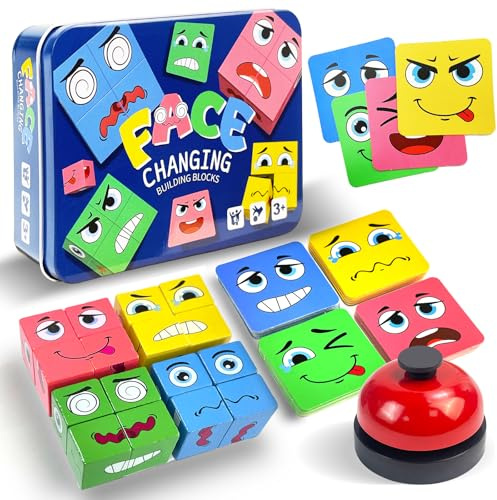 Wooden Face Changing Magic Cube Game - Montessori Block Puzzle，Making Change Cube Game, Educational Toys and Games for Adults Family Night