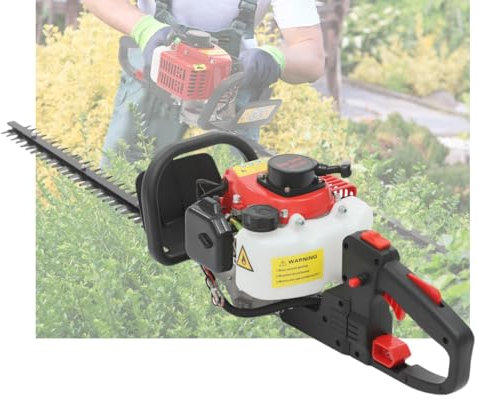 Cortasetos de gasolina de 56 cm, 0,9 CV, motor de 2 tiempos con embrague centrífugo y amortiguación de vibraciones, mango giratorio de 180°, depósito de 0,6 L (hasta 10 mm de grosor de rama) para