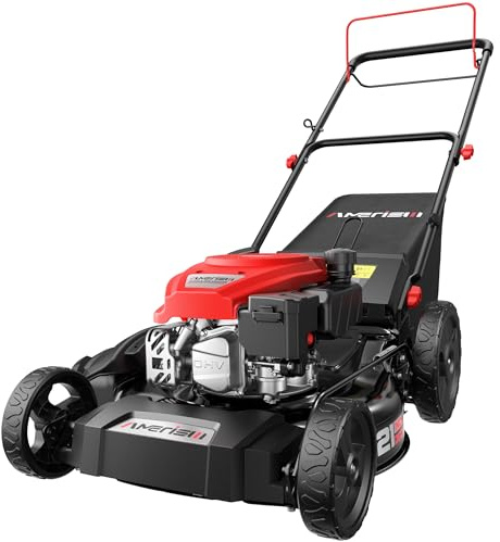 Amerisun Tosaerba a gas semovente, motore 170cc OHV con raffreddamento ad alta velocità, ponte in acciaio da 21 , raccoglierba a 1,4 cespugli, regolazione dell'altezza a 6 posizioni, sistema di