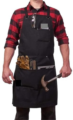 Tablier de Travail Tablier de travail en toile cirée avec poches, réglable, for le jardinage, le travail du bois, robuste, porte-outils for charpentier, hommes et femmes Tablier de Cuisine(Black)