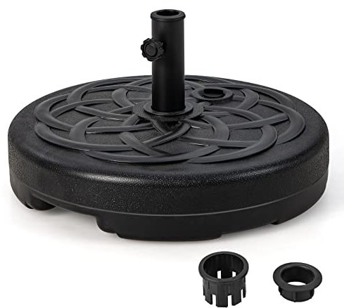 Round Parasol Base, 30KG/34KG/40KG/46KG Water and Sand Fillable Umbrella Stand with Built-in Handle, 38mm/48mm Heavy Duty Market Table Umbrella Holder for Outdoor Garden