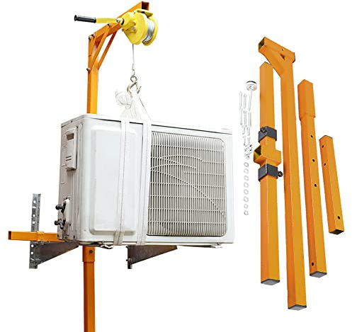 Genérico Herramienta de instalación de Aire Acondicionado de Acero Inoxidable - Grúa de Soporte Triangular con polea, Cuerda de 15 m y cabrestante Manual - Herramienta de elevación para Exteriores pa