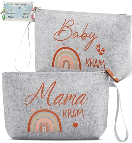 TAKONE 2-delat set mamma Kram & Baby Kram-väska – jutepåse av jute (30 × 20 & 26 × 18 cm) – present till moderskydd, kollega, mamma till vara