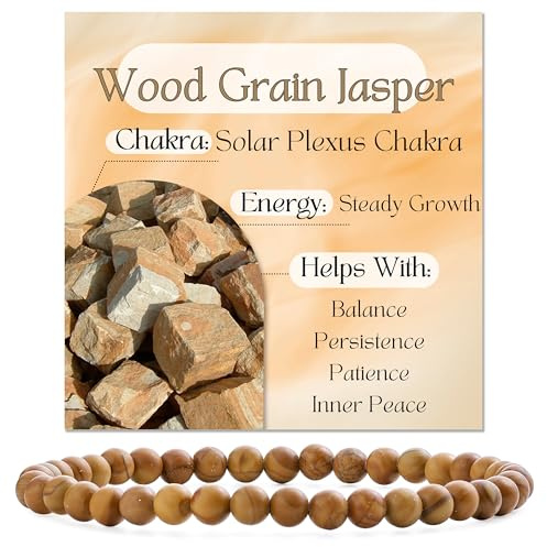 Bivei Jaspe de Grano de Madera - Crecimiento Estable - Pulsera de Cuentas Para Las Mujeres 4mm Piedra Semipreciosa Natural Stretch Cristal Elástico Joyería Yoga Regalos