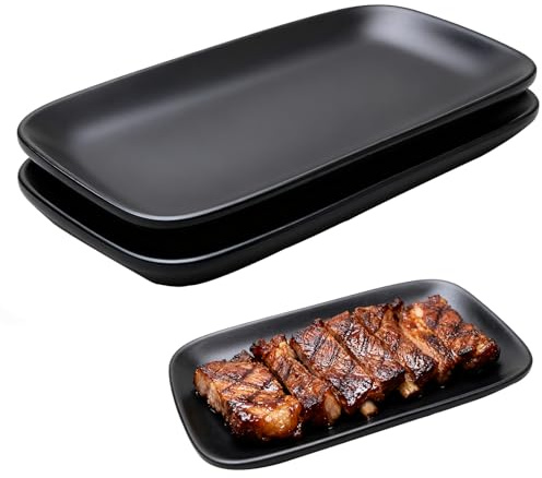 XUEHOU 2 Stück Servierplatten Rechteckig Kleine Teller Servierteller Schwarz Matt Teller Eckig Servierplatte Wiederverwendbar Frühstücksteller für Snacks, Desserts Kleinen Beilagen, Grill