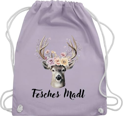 Turnbeutel Rucksack - Kompatibel mit Oktoberfest Tasche - Hirsch Fesches Madl - Outfit ohne Dirndl - Unisize - Pastell Lila - trachtenrucksack bayrische trachtentaschen bayrisch oktoberfest-tasche