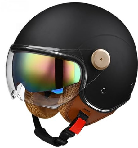 Casco De Motocicleta Estilo Vintage con Doble Visera, Casco Jet para Scooter, Crucero, Ciclomotor, Casco Abierto 3/4 para Hombre Y Mujer, Homologado por ECE/Dot.