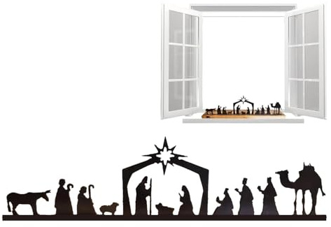 Presepe Natale in Ferro - Presepe Portacandele Silhouette con Tea Light per Natale | Candeliere Decorazione Religiosa Cristiana in Silhouette per Parete Interna Casa Festività