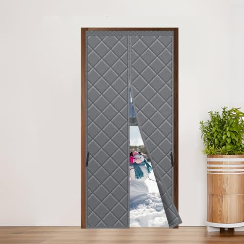Tenda termica magnetica Sekey per porte, protezione da caldo e freddo, impermeabile, antivento e a risparmio energetico, 110 x 220 cm, Grigio