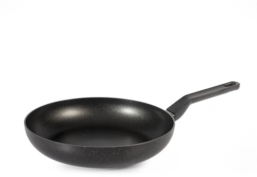 H&H-Quantum, Padella in Alluminio Antiaderente, Diametro 30cm, Compatibile con Induzione, Gas e Piastra Elettrica, Manico in Bakelite, Colore Nero con Spruzzatura Oro