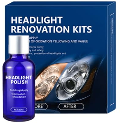 Kit Restauración De Faros De Coche con POLIMERO Liquido, Headlight Polish líquido de reparación de faros, Fácil Y Rápido, Revestimiento protector, para amarilleamiento, arañazos, empañamiento(30 ml)