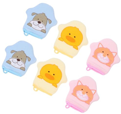 Praktische Kinder Badehandschuhe -pack in Handschuhform | Babywaschhandschuhe aus Schwamm und Baumwolle, zum Aufhängen, 6 Stück für Kinder und Babys