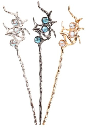 Artibetter 3pcs Women’s Hair Sticks Gemstone Alloy Hairpins for Updo Hairstyles Traditional Chinese Style Hair Accessories Set for Cosplay and Daily Wear