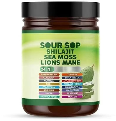 24-i-1 Soursop - Stödjer immun, energi, tarmhälsa，Förbättrar sömnen，Djoint & Bones Health - Vegan，Icke-GMO