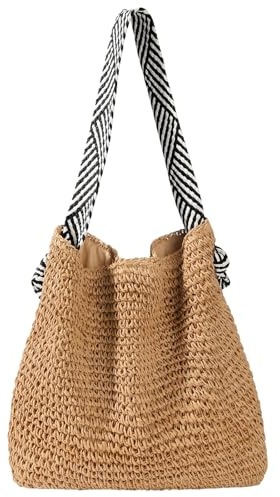Ceriselle Bolso de Playa para Mujer, Bolso Boho de Playa y Bolso de Paja, Bolsa Grande de Verano, Bolso Trenzado para Mujer, Bolso de Hombro y Tote Bag para el día a día