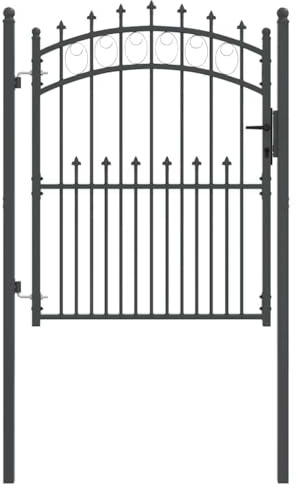 Qnhdfrt Gartentor EMMEN 103 x 180 cm, Zauntor aus pulverbeschichtetem Stahl, Metall-Gartentür mit Spitzen und Pfosten, abschließbar, Eingangstor für Garten und Terrasse, Grau