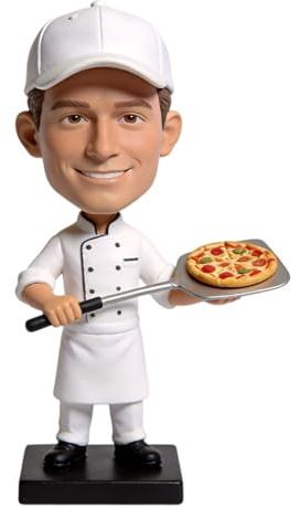 Individuelle Wackelkopf-Figur nach Foto, Personalisierter Pizzabäcker Bobblehead mit Pizzaschaufel & Pizza, Handgefertigte Harz-Figur als Geschenk für Koch Pizzabäcker Geburtstag