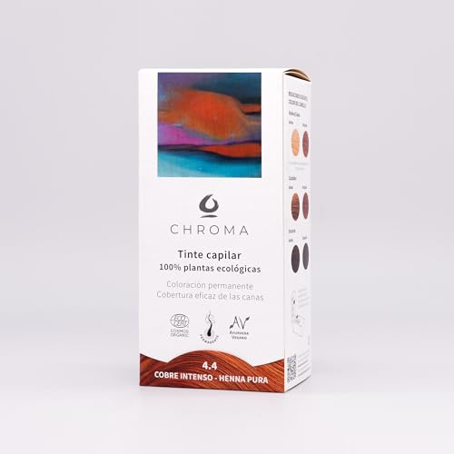 Tinte Vegetal Ecológico Chroma 4.4 Cobre Intenso Henna Pura, Coloración Permanente, Cobertura Total de Canas, 100% Plantas Naturales, Sin Amoníaco ni PPD