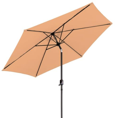 LOLAhome - Parasol inclinable de Ø300 cm, Beige Ocuro, mástil Ø38mm de Aluminio Gris, con Antiviento y Manivela, Elegante y Duradero, Tratamiento Anti-corrosión, para Exterior, Jardín, Terraza