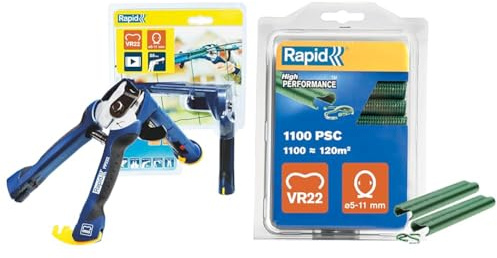 Rapid FP222 - Pince à Grillage pour Agrafes à Grillage VR22, Chargeur Haute Capacité & VR22 - Agrafes à Grillage en Acier Galvanisé, Plastifié Vert, Compatible avec les Grillages 5-11 mm