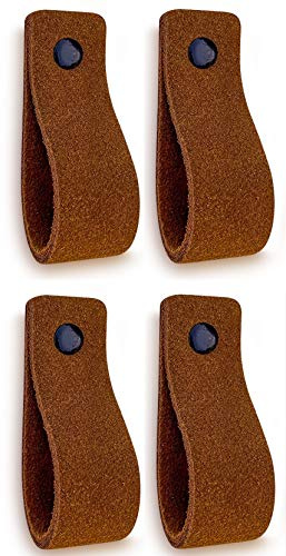 Brute Strength Möbelgriffe aus Wildleder 16,5 x 2,5 cm Cognac 4 Stück | Weiche Tür- und Möbelgriffe aus Wildleder für Schrank, Schublade und Kommode; kurze und lange Schrauben inklusive
