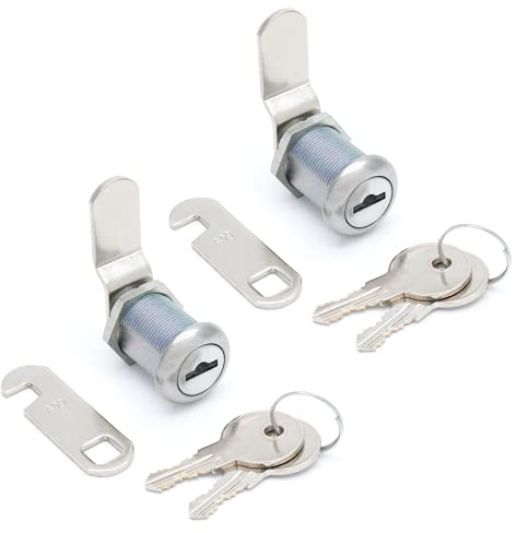 Qjaiune 2 Stück Schranktürschloss mit 7/8 Zoll Zylinder, Offset & Haken Cam Daumenschloss, Werkzeugkastenschloss, Ersatzschlösser für Aufbewahrung, Tür, Ordner, Kommode, Briefkasten, Nickel-Finish