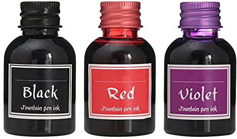 BYNYXI 3 Farbe Füllhaltertinte, 30ML Füllhaltertinte im Tintenfass Schreibtinte für Füllhalter Kalligraphie Tinte Set, Tintenfass Kalligraphie Tinte Zeichentusche für Füllhalter, Schwarz+Rot+Lila