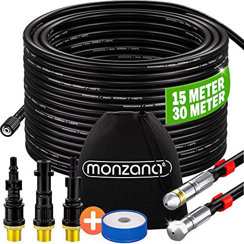 MONZANA® Tuyau déboucheur Premium 15m 200 bar 3 embouts 2 buses compatible Kärcher nettoyeur haute pression tuyau nettoyage déboucheur canalisation