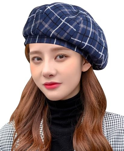 FEOYA Französische Baskenmütze Damen Mode Barette Mütze Karierte Achteckige Zeitungsjungenmütze Einheitsgröße für Herbst Winter B3