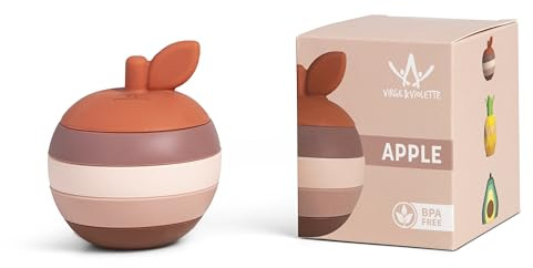 Virgil & Violette - Gioco Montessori per Bambini di 1 Anno, Morso in Silicone Senza BPA Facile da Pulire, Gioco Educativo, Mela Impilabile con 5 Pezzi, Regalo per Bambini