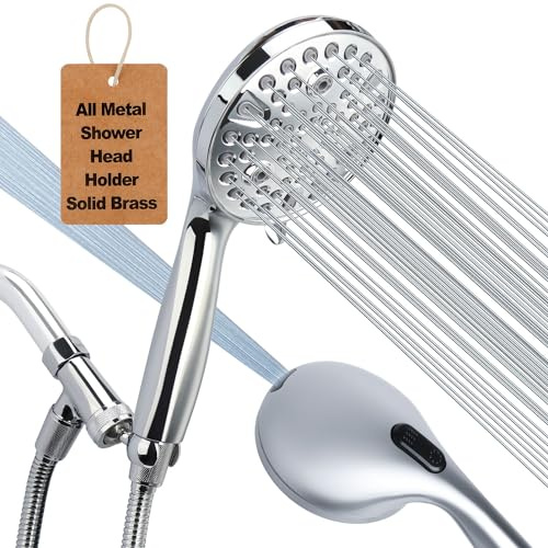 Handheld Shower Head with All Metal Holder,10-mode Showerhead Built-in Power Wash & Extra Long 6 ft. Stainless Steel Hose,Low Flow Water Saver Premium Chrome 1.8 GPM