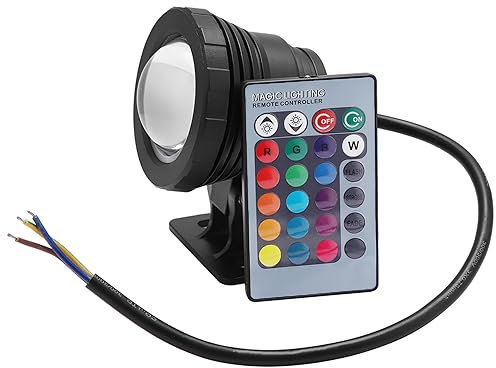 Luce RGB LED 12V 10W, faretti da giardino impermeabili per esterni con telecomando, luce subacquea RGB faretto in alluminio rivestito plastica nera