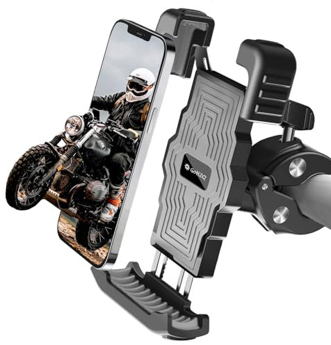 GoHZQ Handyhalterung Fahrrad Vibrationsgedämpft 360° Handyhalterung Motorrad Universal Lenker Halter für iPhone 15 14 13 Pro Max Plus Samsung S24, Alle 5-6.8 Smartphone, Grau